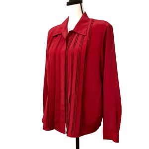 Vintage 90s Rich Red Long Sleeve Button Shirt w/ Cute Ruffle Front Karen Scott L